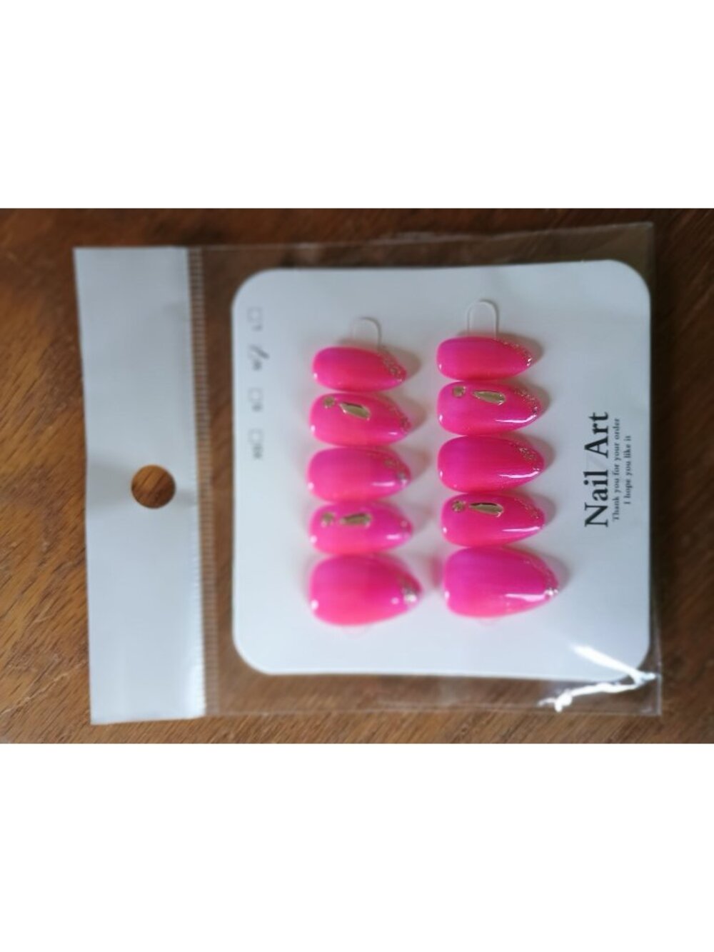 Hot Pink Oval Press-On Nails With Rhinestone Accents Medium-Sized
